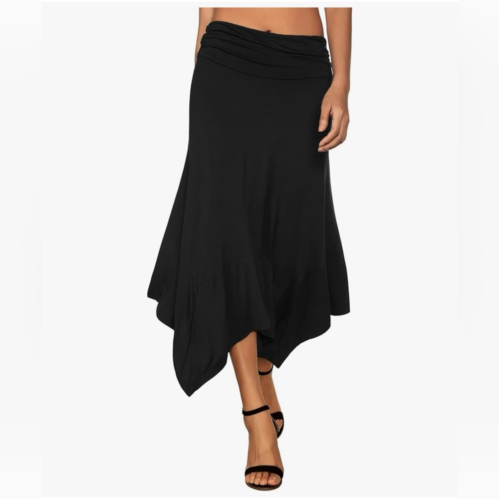 Margaret O'Leary Black Midi Asymmetrical Handkerchief Skirt LIKE NEW. Size S